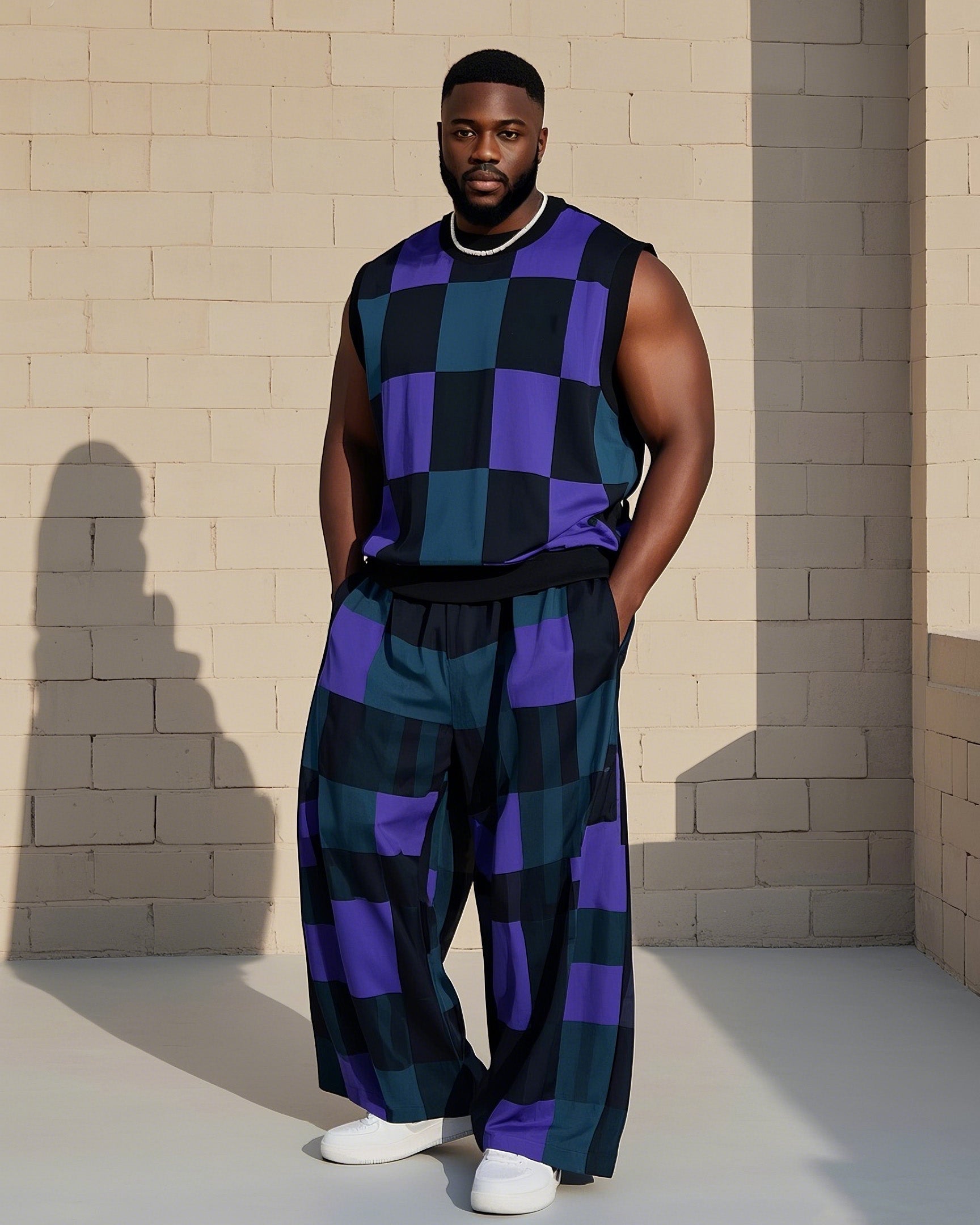 Big & Tall Colorblock Vest Pants Set for big men view 1