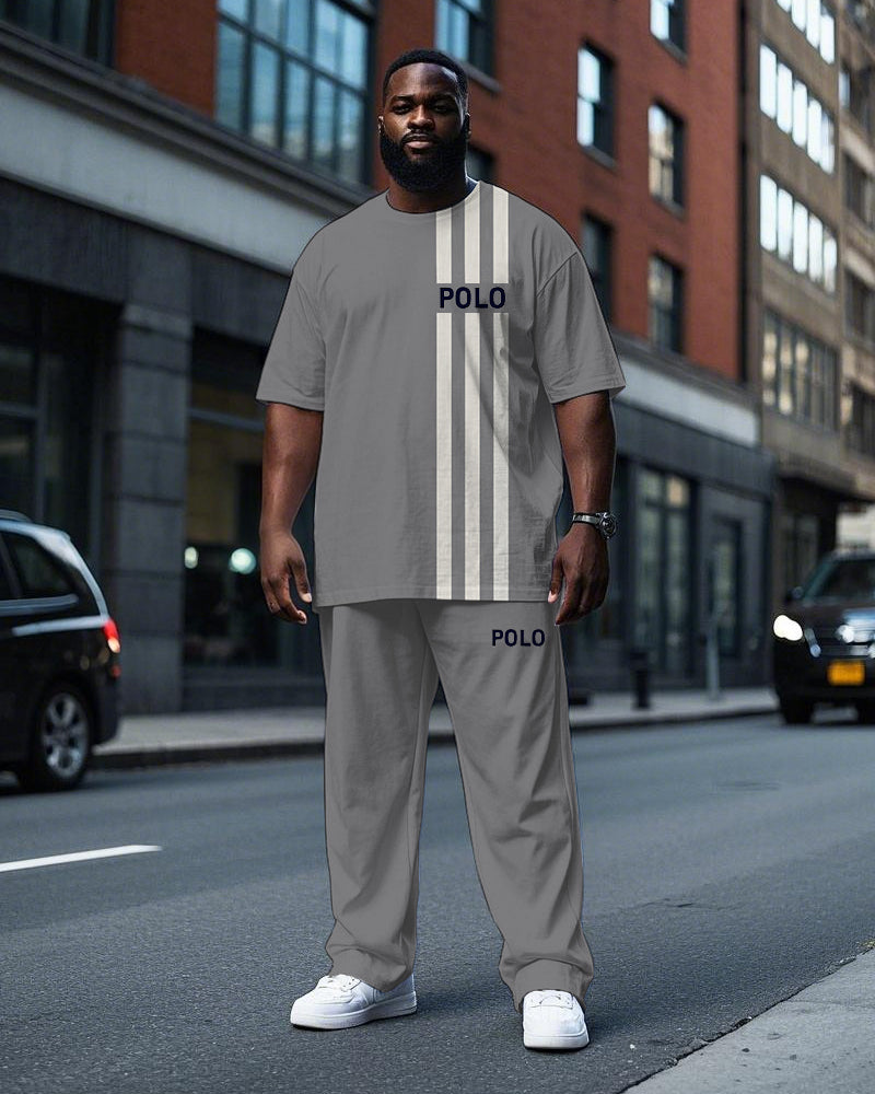 Big & Tall Striped Graphic T-Shirt Pants Set for big men view 1