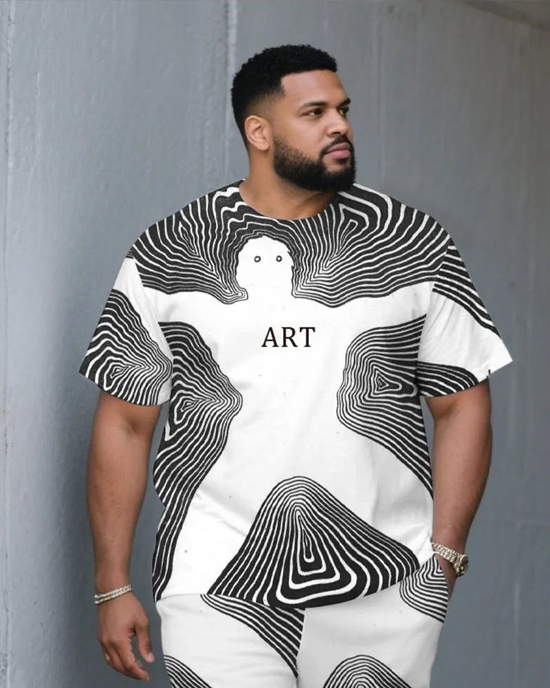 Big & Tall Colorblock Graphic T-Shirt Shorts Set for big men view 2