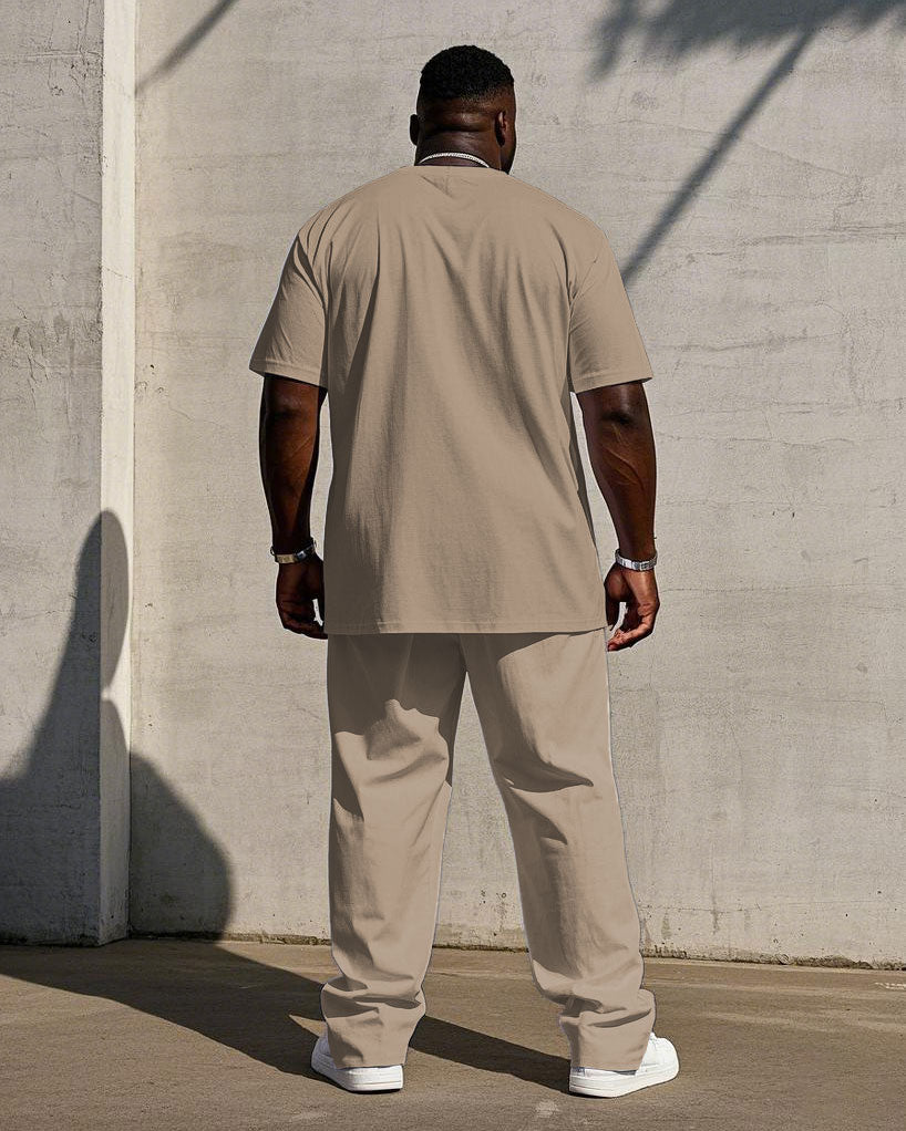 Big & Tall White Khaki Colorblock T-Shirt Pants Set for big men view 4