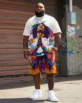 Big & Tall Graphic Streetwear T-Shirt Shorts Set for big men view 1