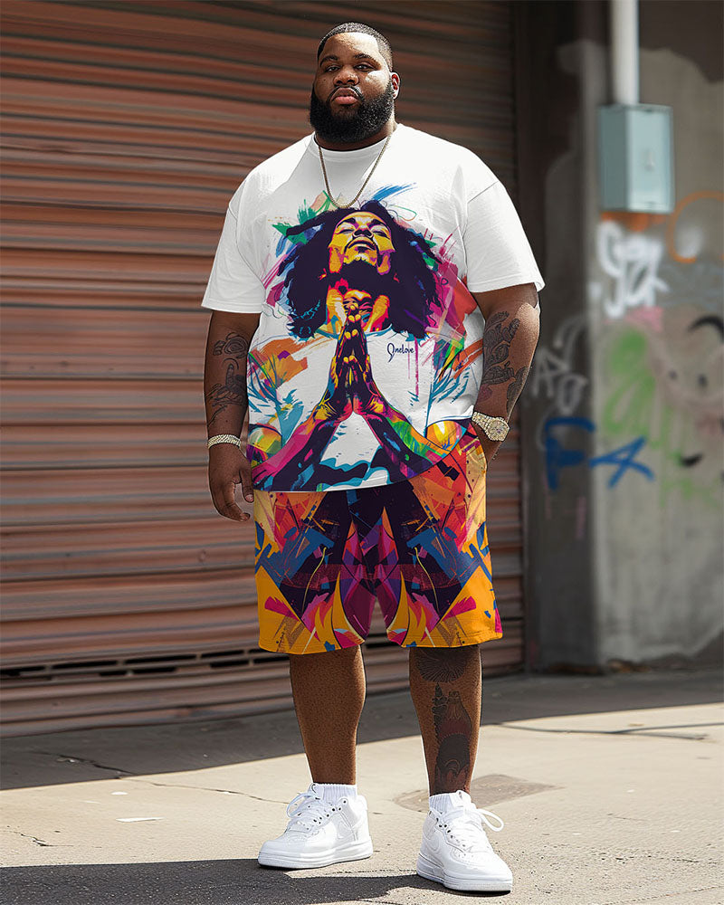 Big & Tall Graphic Streetwear T-Shirt Shorts Set for big men view 1