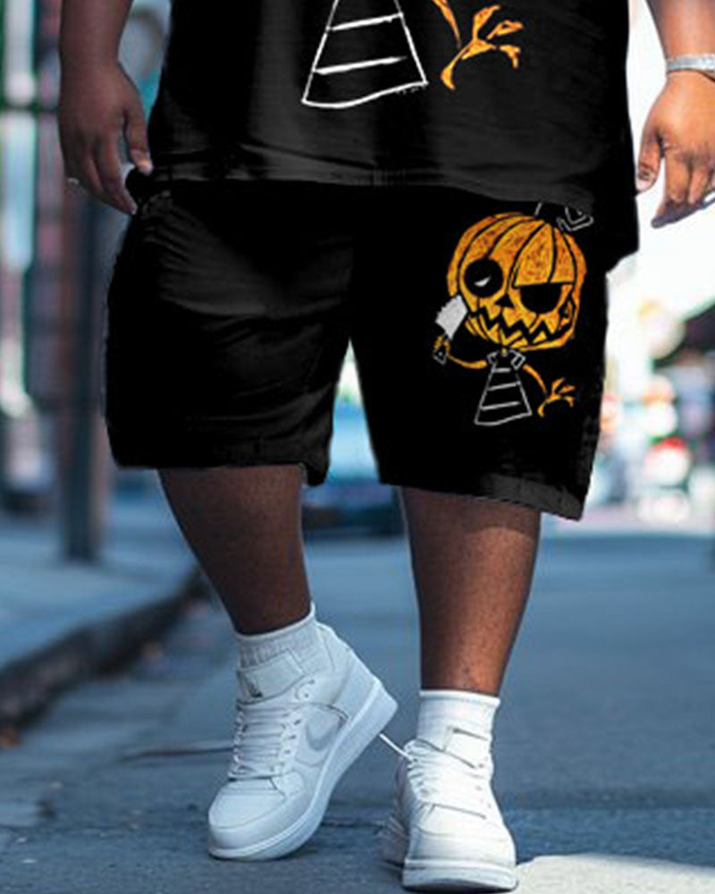 Big & Tall Black Streetwear T-Shirt Shorts Set for big men view 3