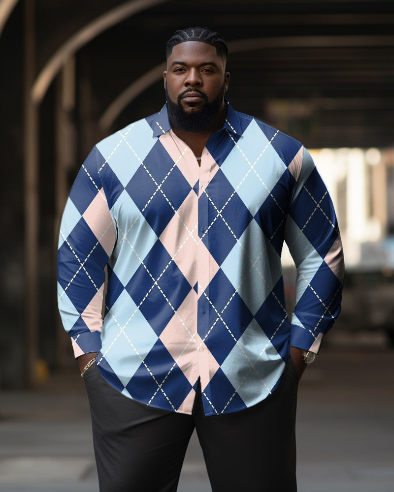 Big & Tall Plaid Streetwear Long Sleeve Shirt for big men view 1