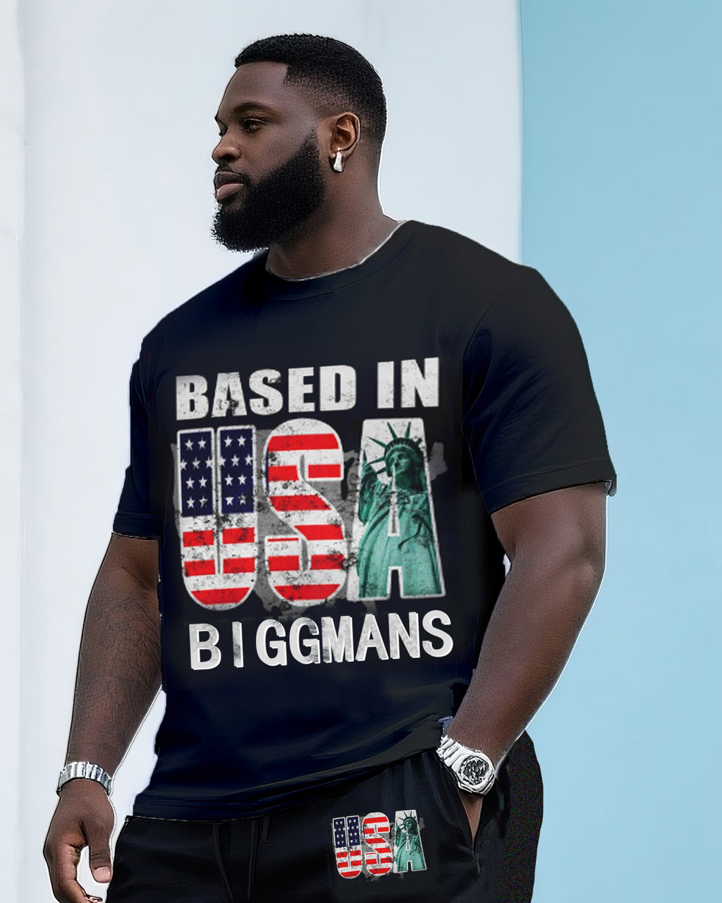 Big & Tall Graphic Streetwear T-Shirt Shorts Set for big men view 2