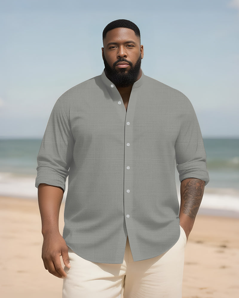 Big & Tall Solid Color Patchwork Long Sleeve Shirt for big men view 8