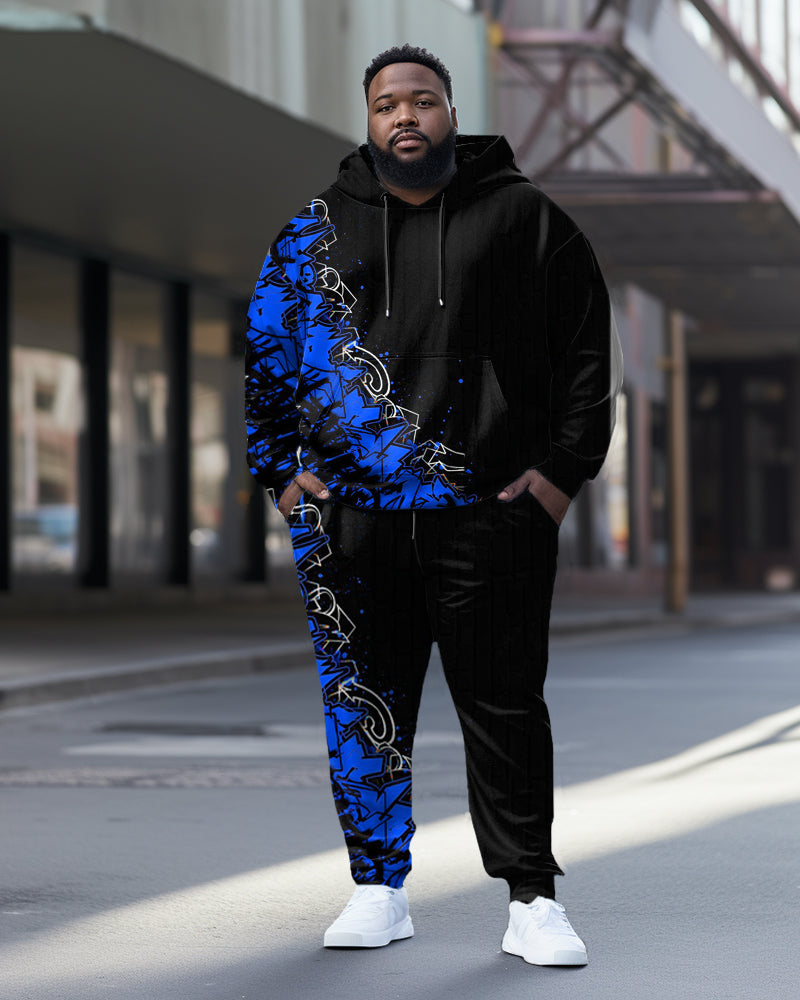 Big & Tall Colorblock Geometric Hoodie Sweatpants Set for big men view 1