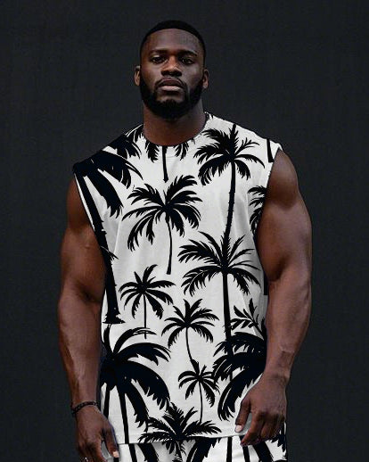 Big & Tall Black Hawaiian Two-piece Set for big men view 2