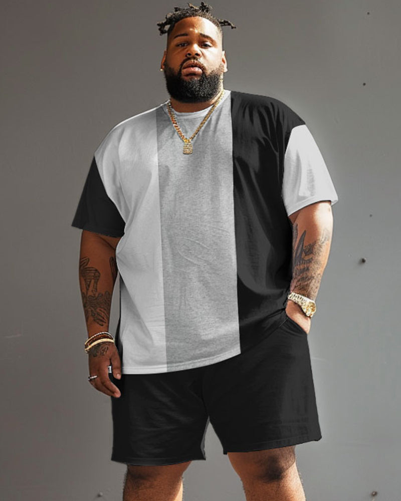 Big & Tall Black White Colorblock Two-piece Set for big men view 1