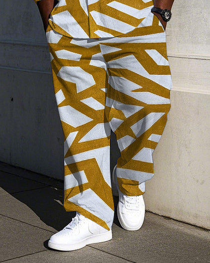 Big & Tall Yellow Geometric T-Shirt Pants Set for big men view 3