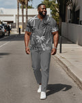Big & Tall Gray Hawaiian Graphic T-Shirt Pants Set for big men view 1