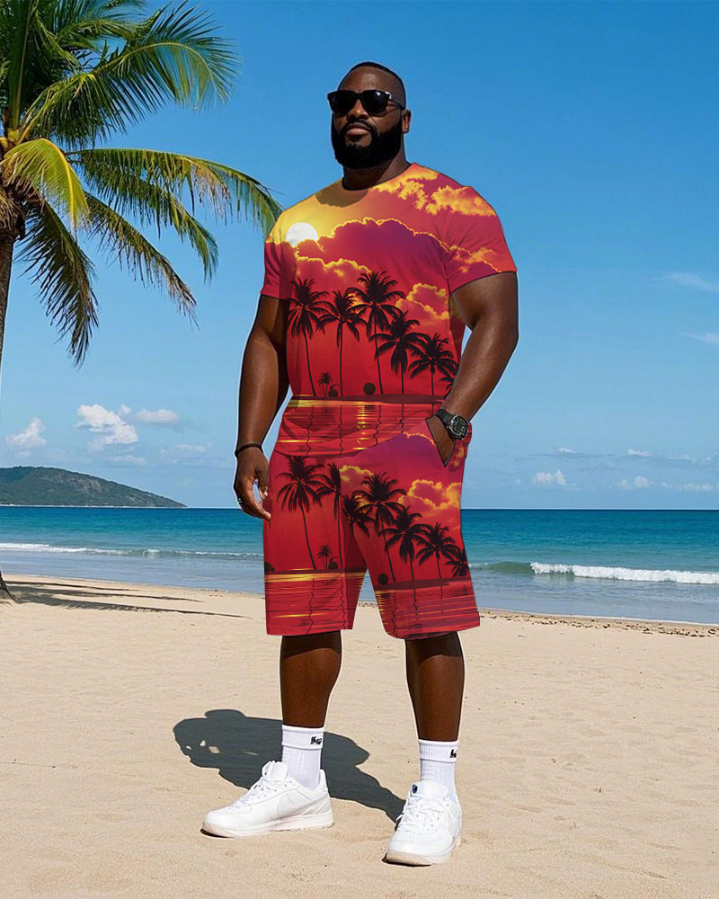 Big & Tall Hawaiian T-Shirt Shorts Set for big men view 1
