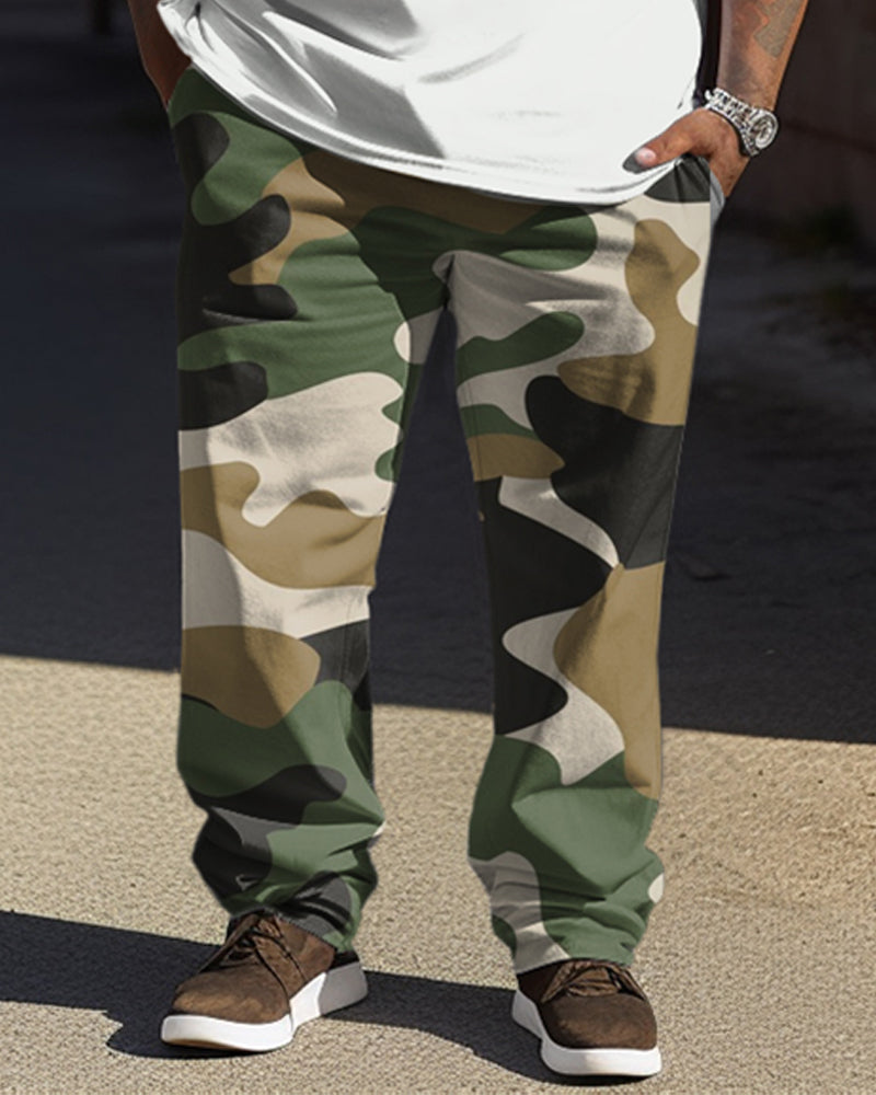 Big & Tall Solid Color Camouflage T-Shirt Pants Set for big men view 3