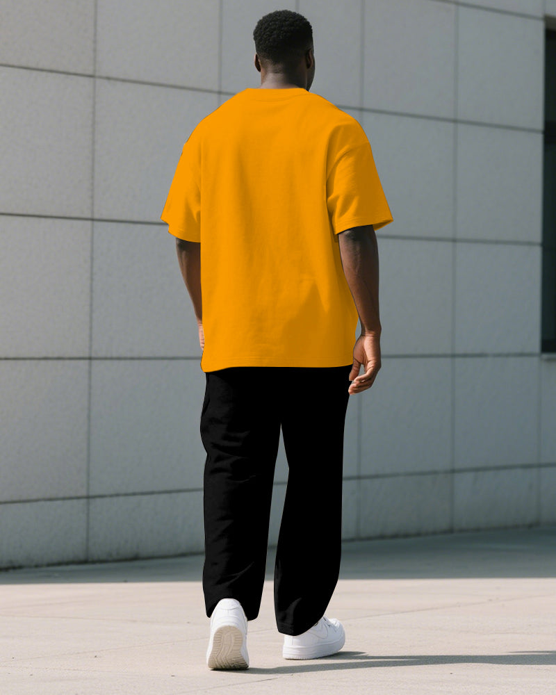 Big & Tall Black Orange Graphic T-Shirt Pants Set for big men view 4