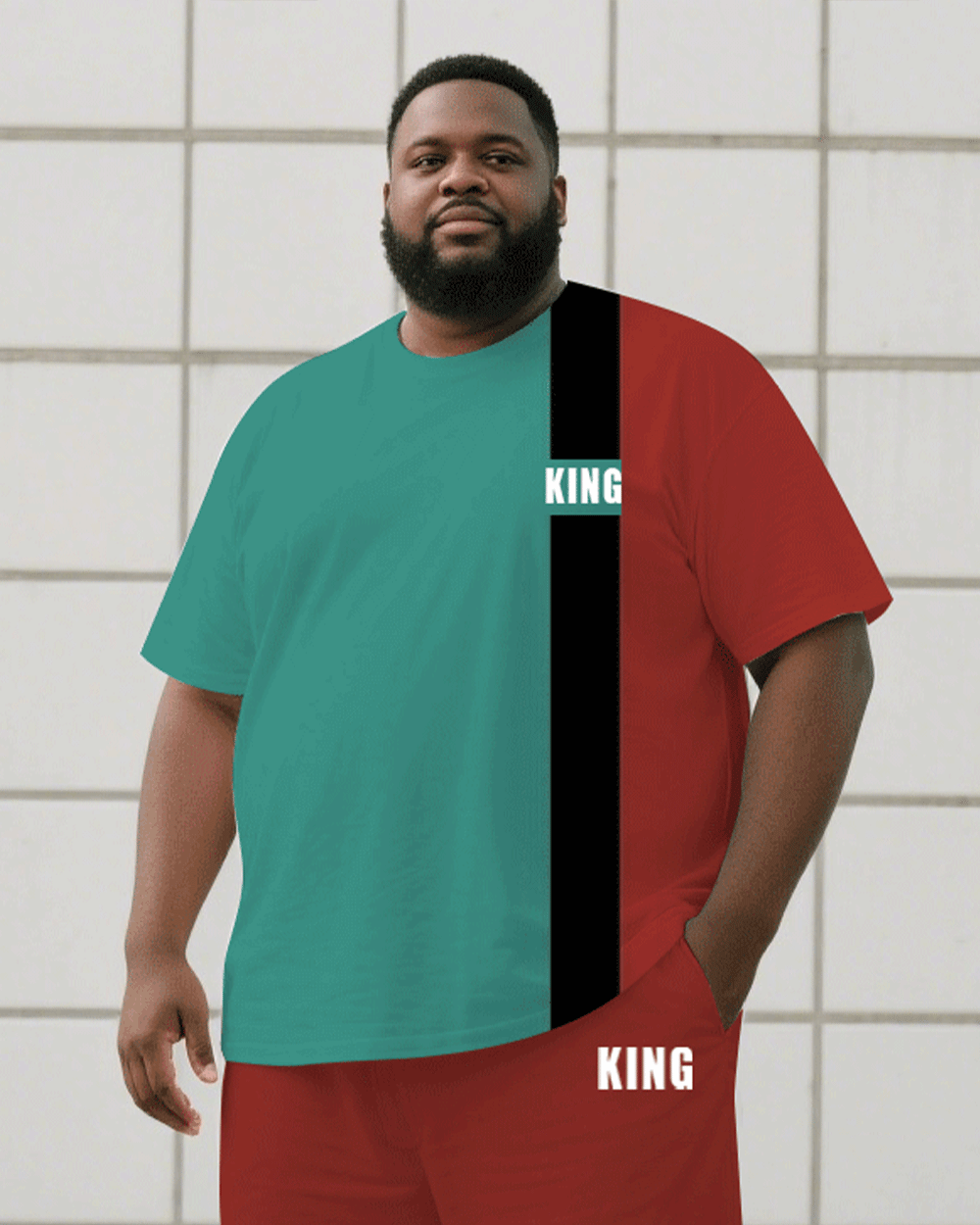 Big & Tall Black Graphic T-Shirt Pants Set for big men view 2