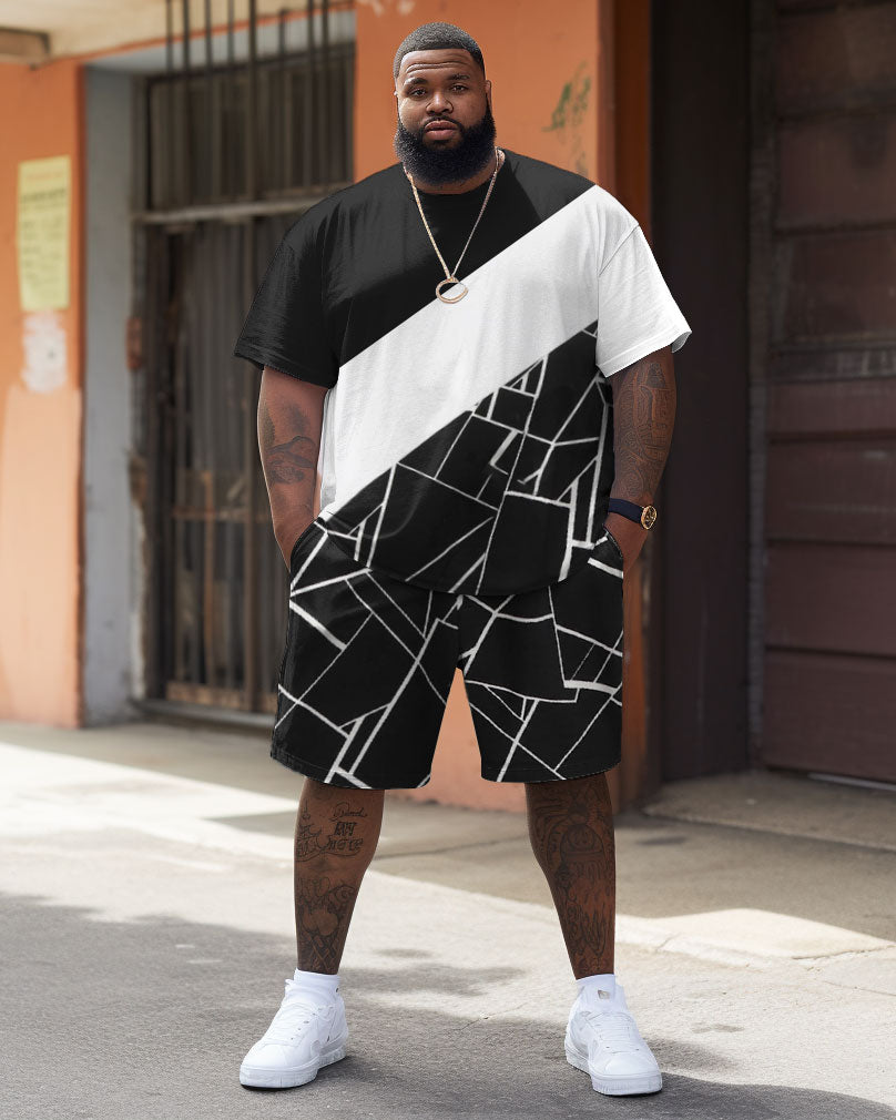 Big & Tall Geometric Patchwork T-Shirt Shorts Set for big men view 2