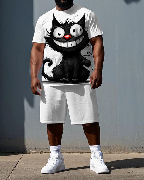 Big & Tall Black Graphic T-Shirt Shorts Set for big men view 1