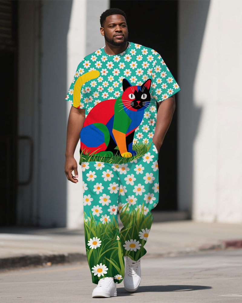 Big & Tall Colorblock Floral T-Shirt Pants Set for big men view 1
