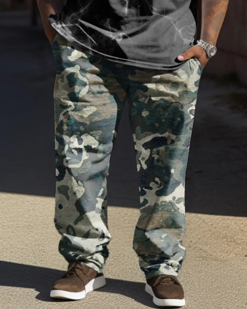 Big & Tall Graphic Camouflage T-Shirt Pants Set for big men view 3