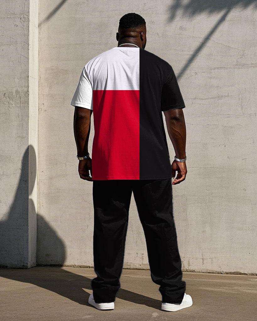 Big & Tall Black White Geometric T-Shirt Pants Set for big men view 4