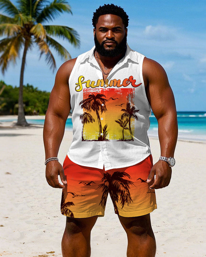 Big & Tall Hawaiian Graphic T-Shirt Shorts Set for big men view 1