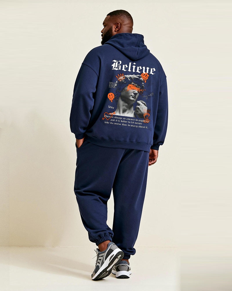 Big & Tall Blue Graphic Hoodie Sweatpants Set for big men view 5