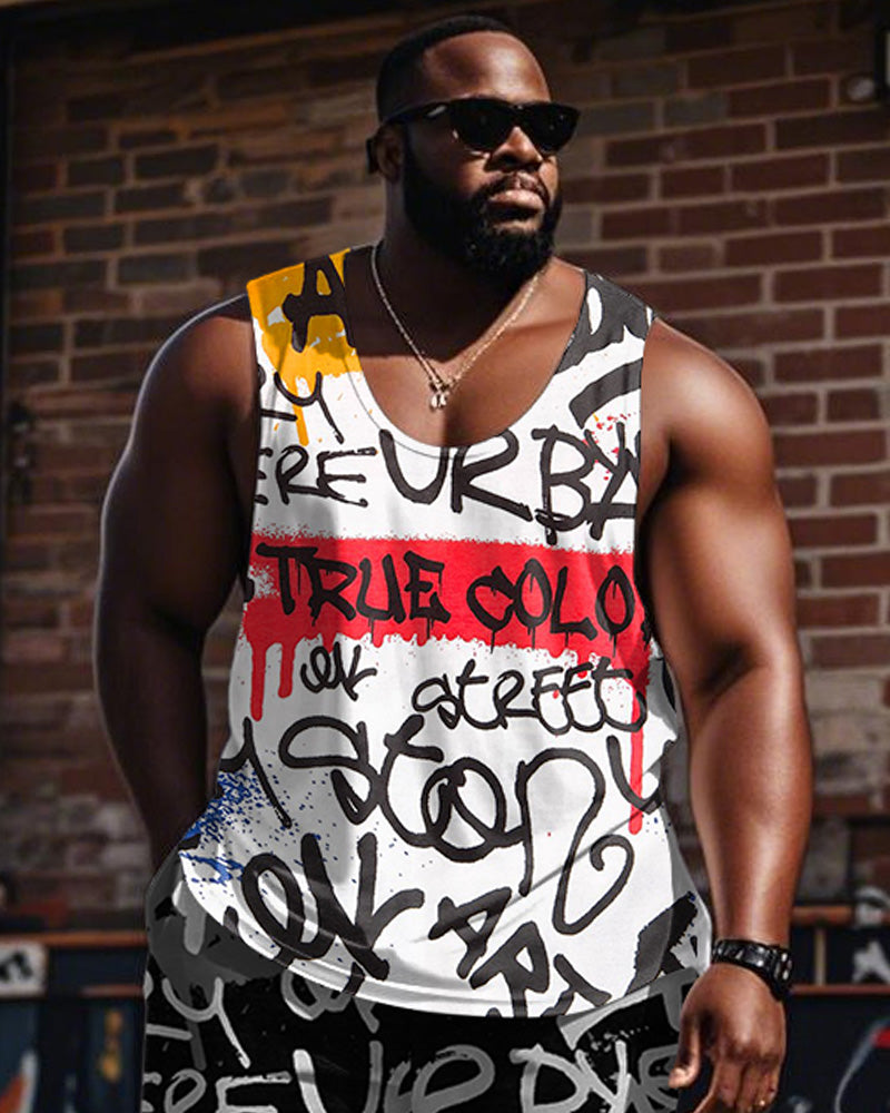 Big & Tall Geometric Graphic Graffiti Vest Pants Set for big men view 2