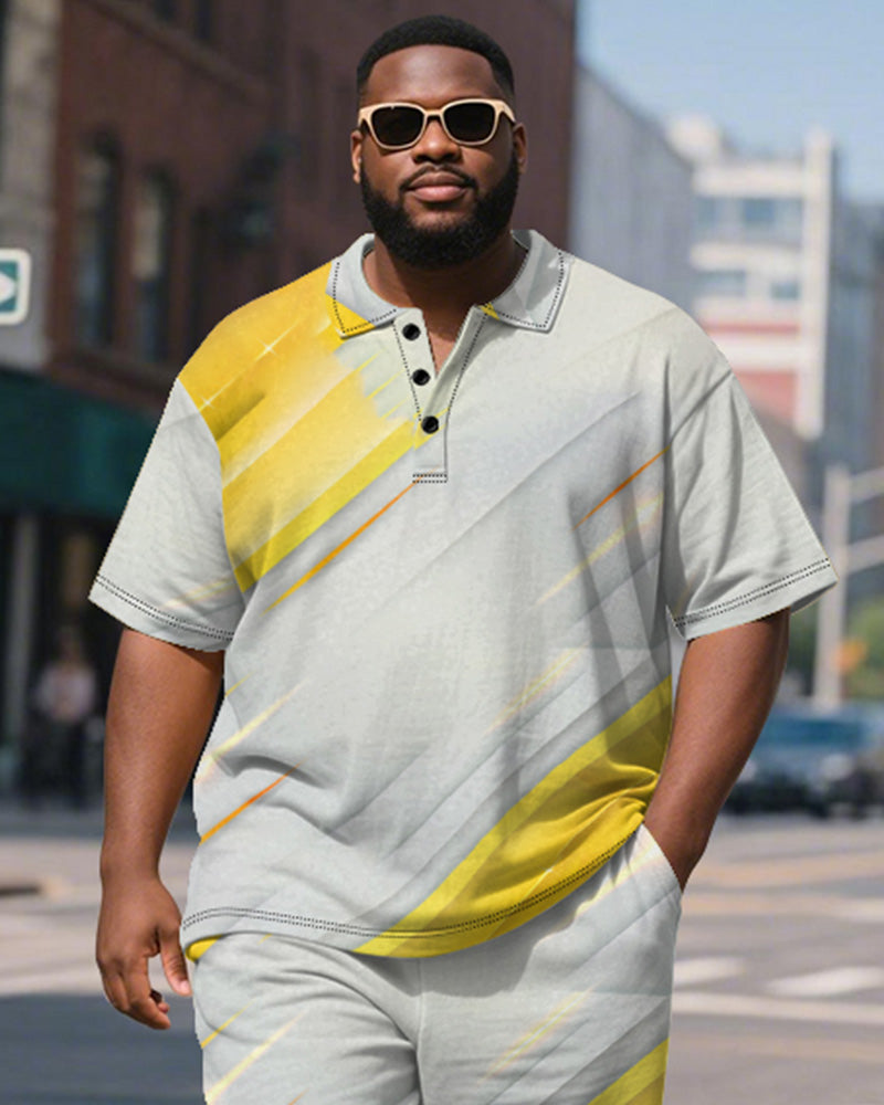 Big & Tall Yellow Graphic Graffiti Polo Shorts Set for big men view 3