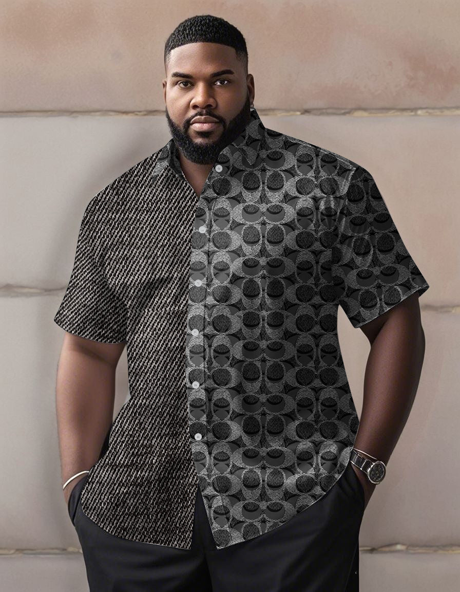 Big & Tall Graphic Patchwork Short Sleeve Shirt for big men view 1