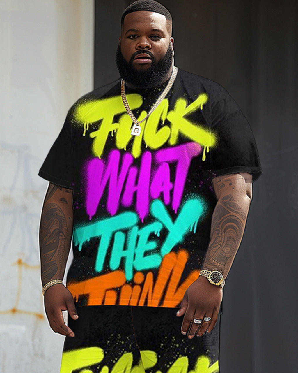 Big & Tall Graphic Streetwear T-Shirt Shorts Set for big men view 3