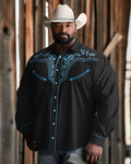 Big & Tall Blue Western Denim Long Sleeve Shirt for big men
