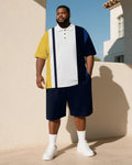 Big & Tall Blue Yellow Striped Polo Shorts Set for big men view 1