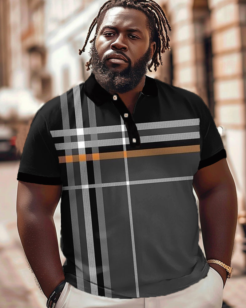 Big & Tall Black Striped Polo Shirt for big men