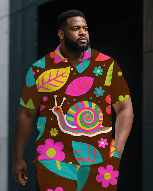 Big & Tall Graffiti Streetwear Polo Shorts Set for big men view 2