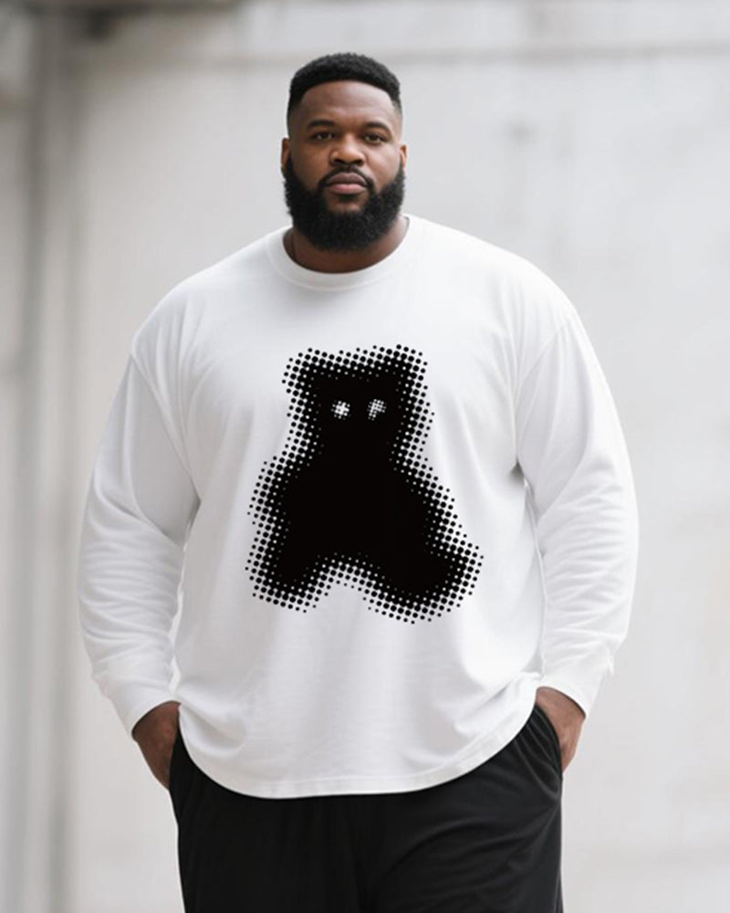 Big & Tall Black White Geometric T-Shirt Pants Set for big men view 2