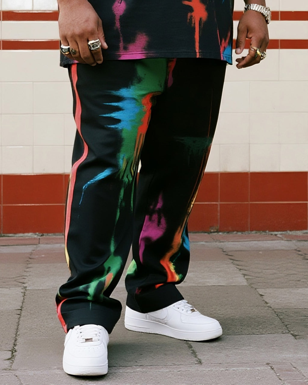 Big & Tall Graffiti Streetwear Two-piece Set for big men view 3