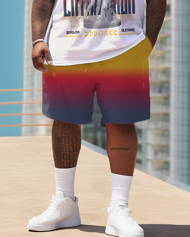 Big & Tall Gradient Graphic Patchwork Two-piece Set for big men view 3