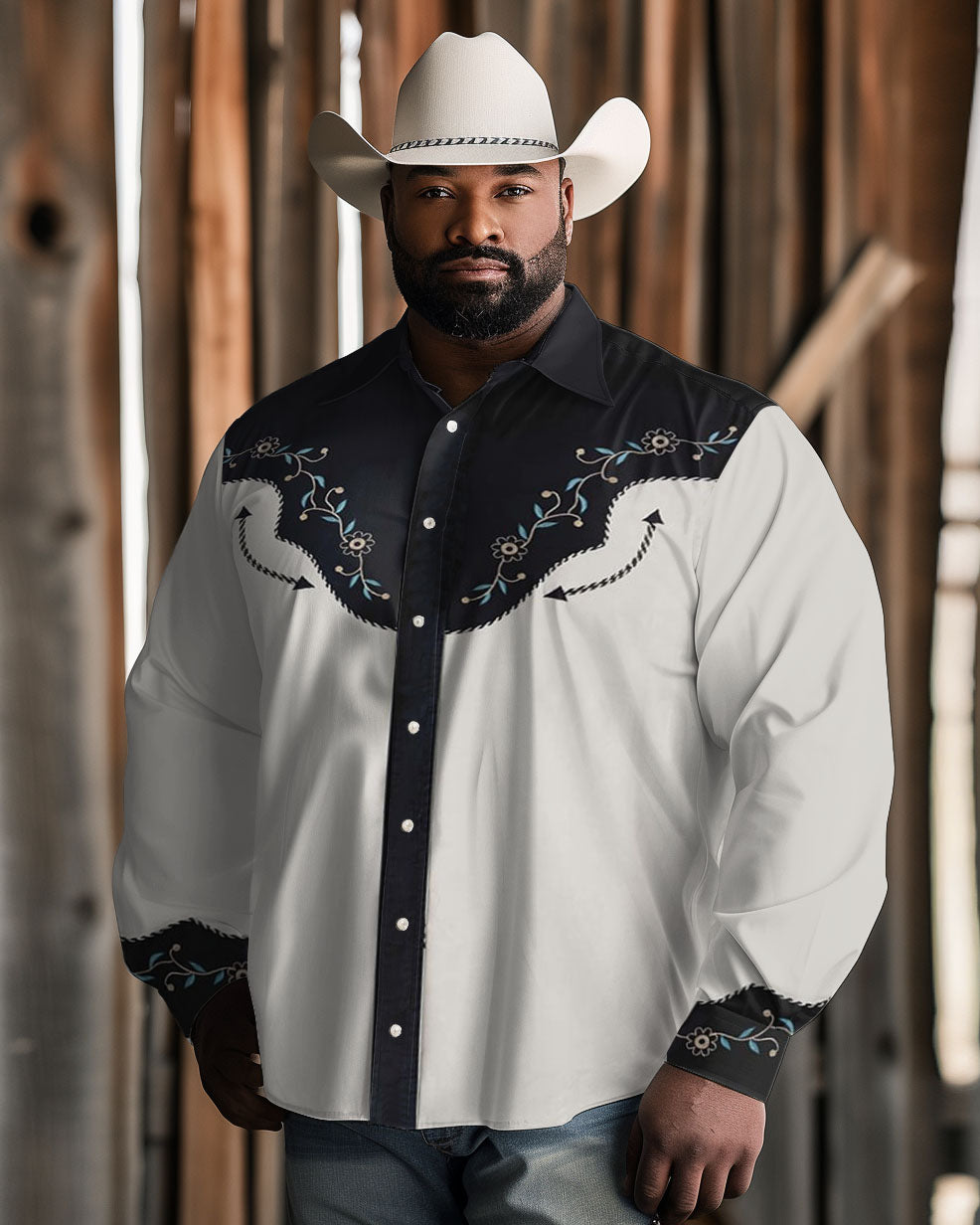 Big & Tall Western Denim Floral Long Sleeve Shirt for big men
