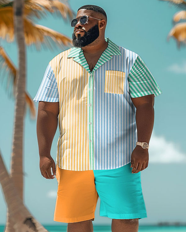 Big & Tall Hawaiian Colorblock Striped Jeans for big men view 1
