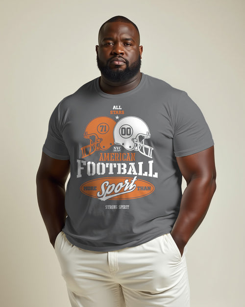 Big & Tall Gray Solid Color Streetwear T-Shirt for big men view 1