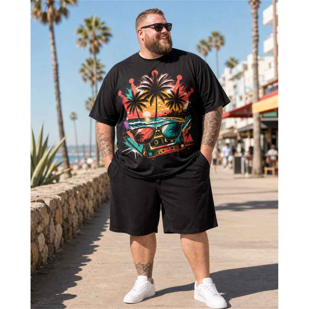 Big & Tall Hawaiian Tropical T-Shirt Shorts Set for big men view 1