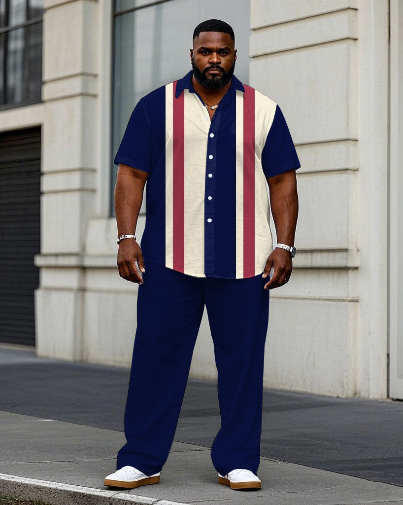 Big & Tall Blue Red Business Casual T-Shirt Pants Set for big men view 1
