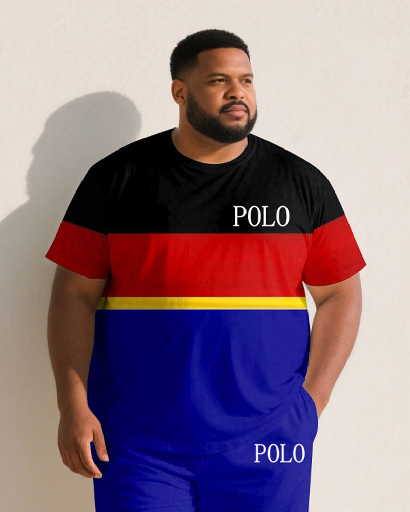 Big & Tall Black Blue Streetwear T-Shirt Shorts Set for big men view 2