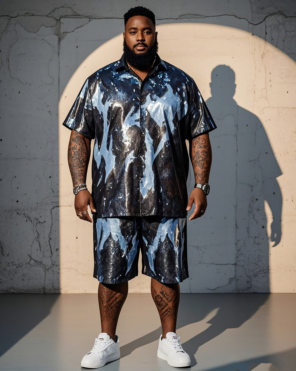 Big & Tall Graphic Splash Ink T-Shirt Shorts Set for big men view 1