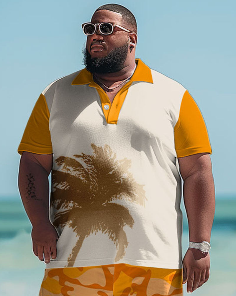 Big & Tall Hawaiian Graphic Polo Shorts Set for big men view 2