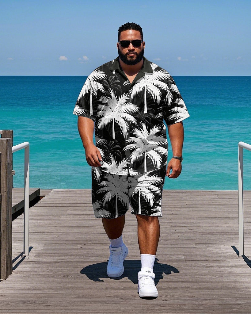 Big & Tall Hawaiian Geometric T-Shirt Shorts Set for big men view 1
