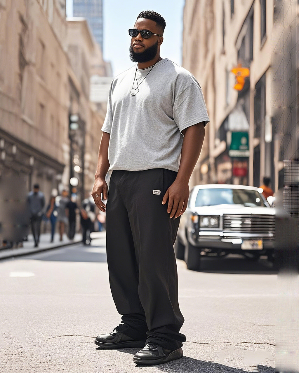 Big & Tall Black Gray Streetwear T-Shirt Pants Set for big men view 1