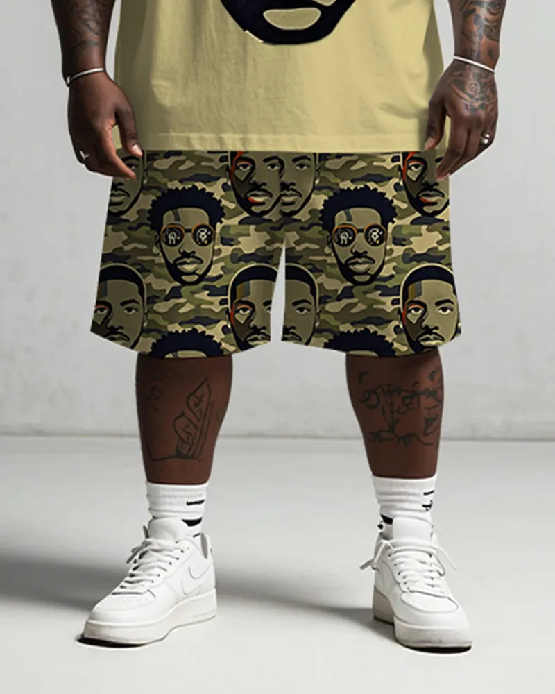 Big & Tall Green Graphic T-Shirt Shorts Set for big men view 3