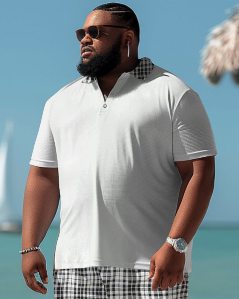 Big & Tall Plaid T-Shirt Shorts Set for big men view 3