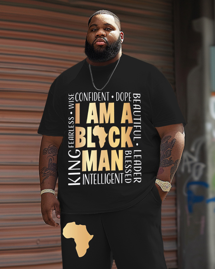 Big & Tall Black Graphic T-Shirt Shorts Set for big men view 2